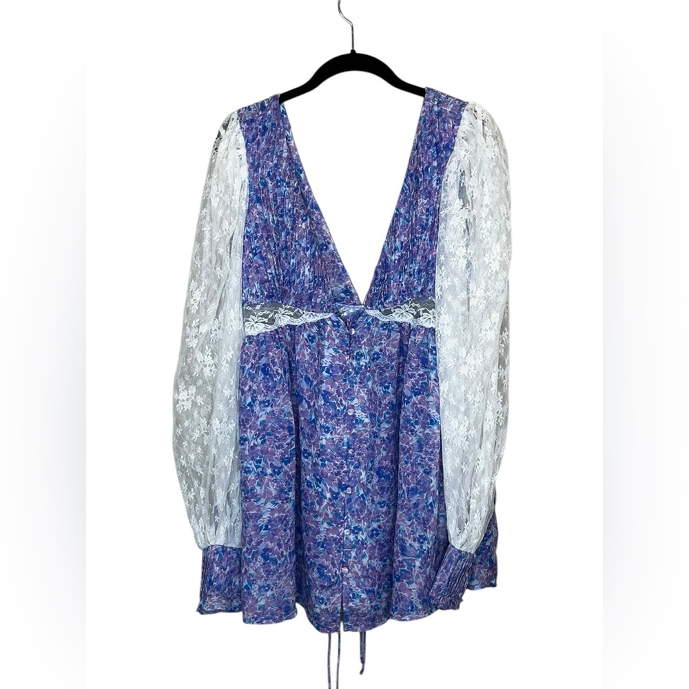 FOR LOVE AND LEMONS April‎ Floral Long Sleeve Purple Floral Minidress